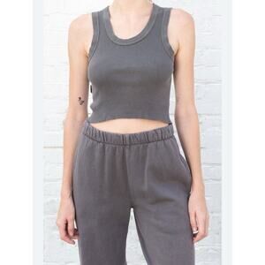 Brandy Melville Connor Tank Top cropped raw hem ribbed charcoal gray dye